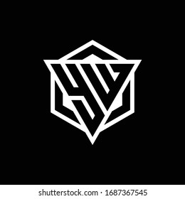 YW-Logo-Monogramm mit Dreieck- und Sechseck-Formkombination einzeln auf schwarz-weißem Hintergrund