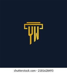 Logotipo inicial del monograma YW para la firma de abogados con diseño de hitos