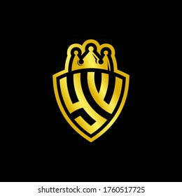 YW monogram logo with shield and crown style design template isolated on black background