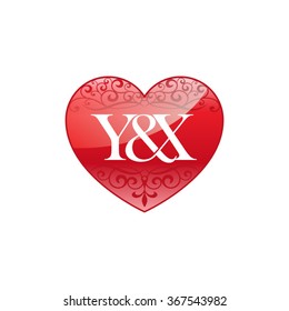 Y&X initial letter logo with ornament heart shape