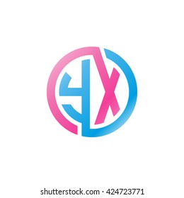 YX initial letters looping linked circle logo pink blue