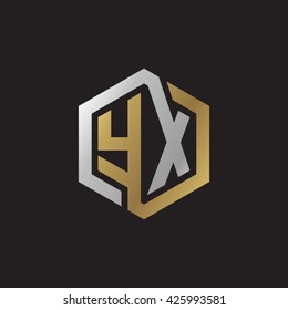 YX initial letters looping linked hexagon elegant logo golden silver black background