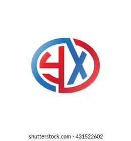 YX initial letters looping linked ellipse logo red blue