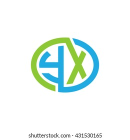 YX initial letters looping linked ellipse logo blue green