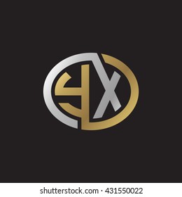 YX initial letters looping linked ellipse elegant logo golden silver black background