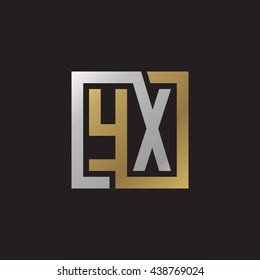 YX initial letters looping linked square elegant logo golden silver black background
