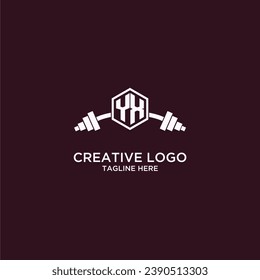 YX initial monogram for fitnes or gym logo with creative shield and barbell design