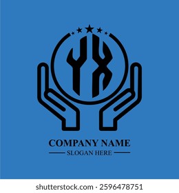 YX initials held within hands, symbolizing trust and protection. The circle represents unity, while stars highlight excellence and ambition.