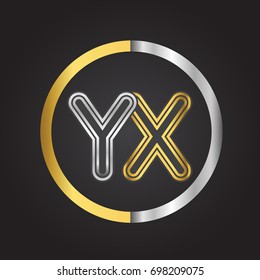 YX Letter logo in a circle. gold and silver colored. Vector design template elements for your business or company identity.
