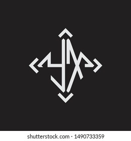 YX Logo Abstrac letter Monogram with Arrow in every side isolated on black background