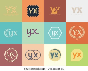 YX logo company template. Letter y and x logotype. Set different classic serif lettering and modern bold text with design elements. Initial font typography. Collection trendy business identity.