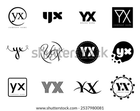 YX logo company template. Letter y and x logotype. Set different classic serif lettering and modern bold text with design elements. Initial font typography. Collection trendy business identity.