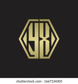 YX-Logo-Monogramm mit hexagon-zeitiger, abgerundeter Design-Vorlage mit goldener Farbe