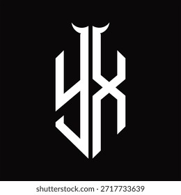 Monograma do logotipo YX com forma de chifre isolado modelo de design preto e branco sobre fundo preto