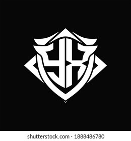 YX Logo monogram with shield and horn shape design template ON black background