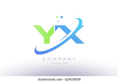 yx y x alphabet green blue swoosh letter company logo vector icon design template
