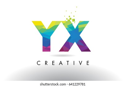 YX Y X Colorful Letter Design with Creative Origami Triangles Rainbow Vector.