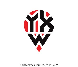 YXW letter location shape logo design. YXW letter location logo simple design.
