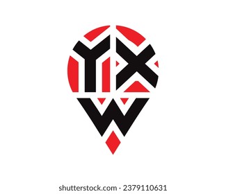 YXW letter location shape logo design. YXW letter location logo simple design.