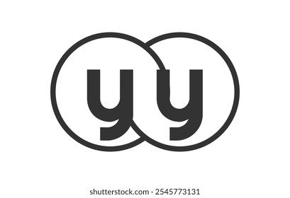 YY business company emblem with outline rounds and letters y y. Logo template of two merged circles for brand identity, logotype. Vector Infinity symbol  and technology sign.