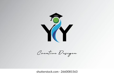 Logotipo creativo de la letra de YY con el casquillo de la graduación y el humano Abstractas – Educación moderna y diseño del símbolo del aprendizaje	