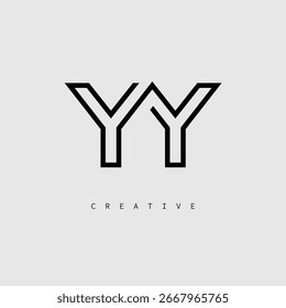 YY Creative Letter Logo – Minimal Line Monogram in Black Outline for Modern Branding Identity Design.