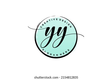 YY handwriting logo with circle template vector signature, wedding, fashion, floral and botanical with creative template.