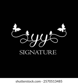 YY Handwritten initial letter, YY  simple signature vector logo with butterfly shape variation, beauty, photography letter logo design. Y Y