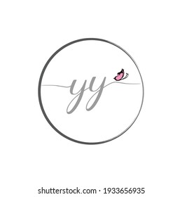 YY initial letter handwriting logo design with butterfly