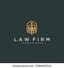 YY initial logo monogram with shield and sword style design for law firm