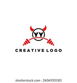 YY initial monogram for fitnes or gym logo with devil style design