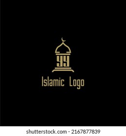 YY initial monogram for islamic logo with mosque icon design