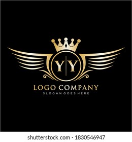 YY Letter Initial with Royal Wing Logo Template.