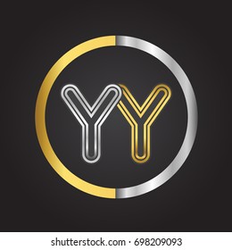 YY Letter logo in a circle. gold and silver colored. Vector design template elements for your business or company identity.