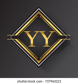 YY Letter logo in a square shape gold and silver colored geometric ornaments.