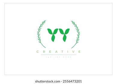 YY letters eco logo with leaf. Fresh nature and healthy leaf logo design.