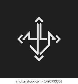 YY Logo Abstrac letter Monogram with Arrow in every side isolated on black background