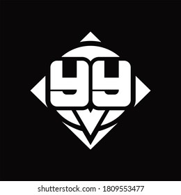 YY Logo monogram with circle shape and square rotate rounded design template on black background