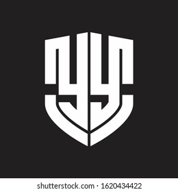 YY Logo monogram with emblem shield shape design isolated on black background