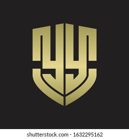 YY Logo monogram with emblem shield shape design isolated gold colors on black background