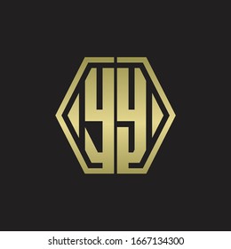 AY Monograma con diseño redondeado de línea hexagonal con colores dorados