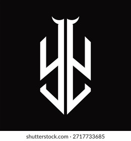 YY Logo monogram with horn shape isolated black and white design template on black background