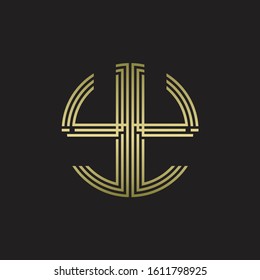 YY Logo monogram triple ribbon style line design template isolated with gold color