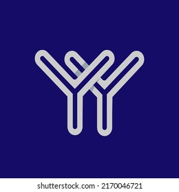 YY monogram logo. Letter y icon. Alphabet initials isolated on dark blue background. Uppercase lettering sign. Modern design, web, tech style characters. Geometric typography.