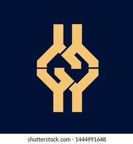 YY monogram.Typographic logo with uppercase letter y.Alphabet initials isolated on dark blue background.Lettering icon.Modern, geometric, corporate style.