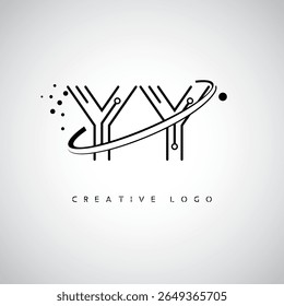 YY Orbit Monogram Logo - Futuristic Minimal Letter mark with Circular Line Art, Tech-Inspired Dots e Space Motion Concept for Modern Branding Identity