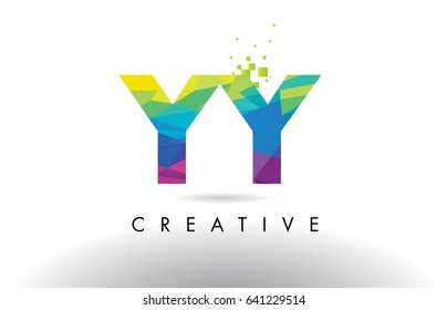 YY Y Colorful Letter Design with Creative Origami Triangles Rainbow Vector.