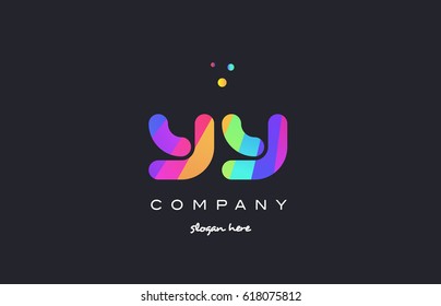 yy y  creative rainbow green orange blue purple magenta pink artistic alphabet company letter logo design vector icon template