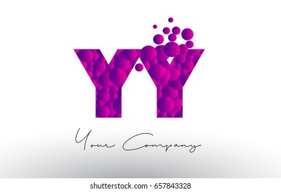 YY Y Dots Letter Logo with Purple Pink Magenta Bubbles Texture Vector.