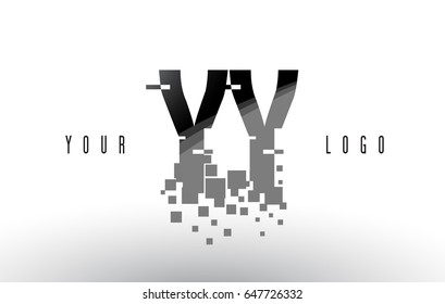 YY Y Pixel Letter Logo with Digital Shattered Black Squares. Creative Letters Vector Illustration.